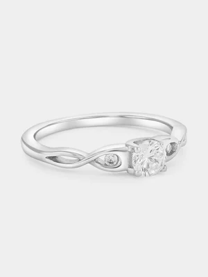 Sterling Silver Cubic Zirconia Round Solitaire Twist Promise Ring