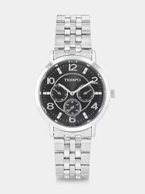 Tempo Silver Plated Black Dial Bracelet Watch  