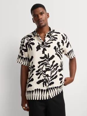 Markham Men's Regular Fit Printed Oatmeal Viscose Shirt  