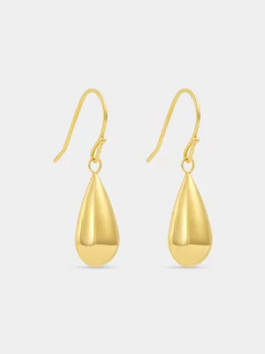 Yellow Gold & Sterling Silver Puff Teardrop Earrings