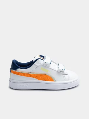 Toddlers Puma Smash 3.0 White/Orange Sneaker