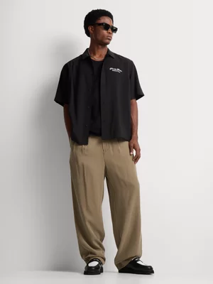 Markham Men's Oversized Fit Embroidered Black Shirt