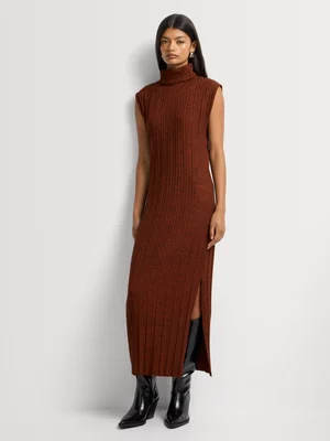 Pleated Rollneck Capsleeve Column Dress 