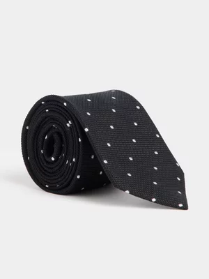 Fabiani Men's Black Textured Silk Polka  Dot Tie