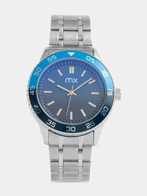 MX Silver Plated Blue Ombre Dial Bracelet Watch 