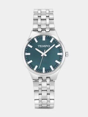 Tempo Silver Plated Teal Dial Bracelet Watch 