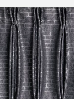 Jet Home Charcoal Brick Woven Blockout Curtain