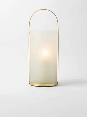 Frosted Glass & Gold Hurricane Lamp 40.5 x 15cm