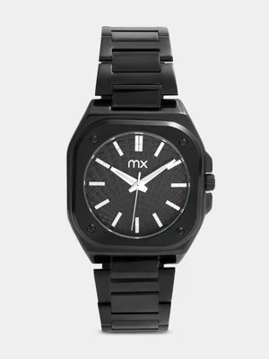 MX Black Plated Textured Black Dial Square Bracelet Watch 