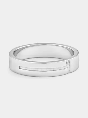 Sterling Silver Earth Grown Diamond T-Bar Ring 