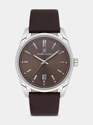 Daniel Klein Silver Plated Brown Dial Brown Leather Watch