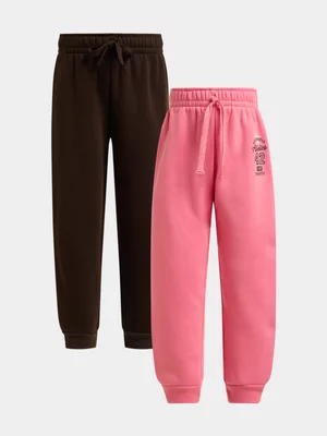 Jet Younger Girls 2 Pack Pink And Brown Joggers