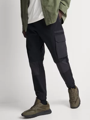 Markham Men's Styled Multi Fabric Utility Black Pants
