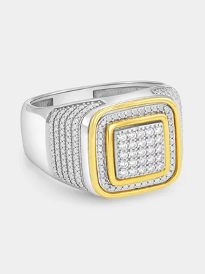 Yellow Gold & Sterling Silver Lab Grown Diamond Pavé Square Ring 