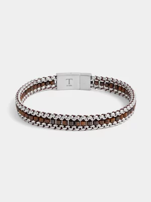 Tempo Jewellery Stainless Steel Bronzite Bead Bracelet  