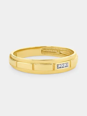 Yellow Gold Diamond Rectangle Vertical Groove Ring 