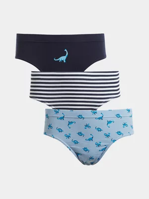 Exact Boy's Blue Stripe Dino 3-Pack Briefs