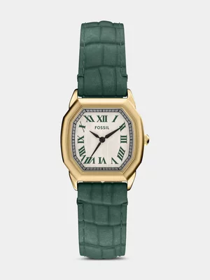 Fossil Harlow Gold Plated Stainless Steel Green Leather Watch
