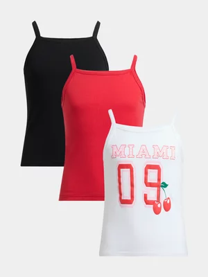 Jet Girls 3 Pack Cherry Gingham Strappy Vest