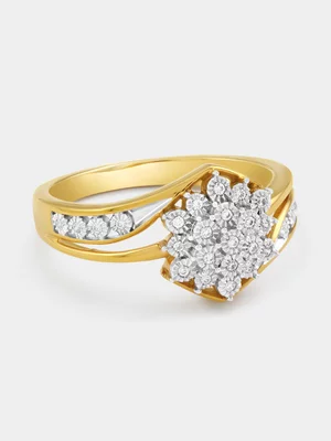 Yellow Gold Diamond Flower Cluster Swirl Ring
