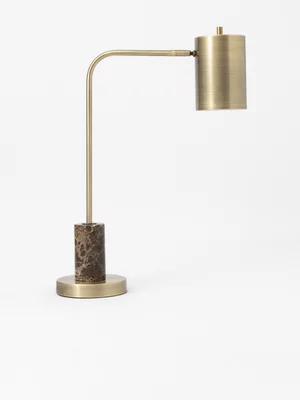 Metal & Brown Marble Desk Lamp 53 x 37cm