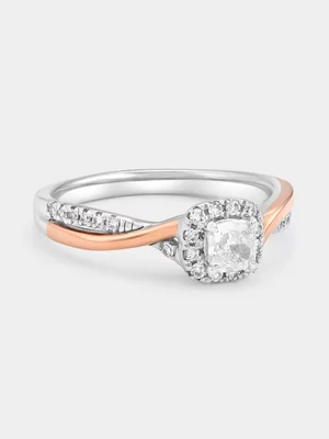 Rose Gold & Sterling Silver 0.51ct Lab Grown Diamond Cushion Halo Ring