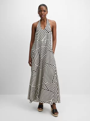 Jet Women’s Stone Black Variegated Halterneck Dress