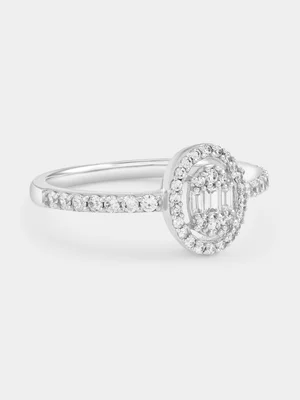 Cheté Sterling Silver Cubic Zirconia Baguette Oval Halo Ring