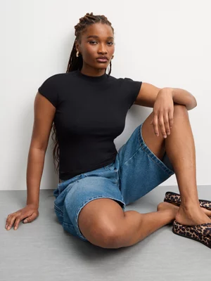 The FIX Women's Black Rib Highneck T-Shirt