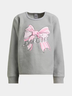 Jet Younger Girls Grey Pink Bow Micro Fleece Pyjama Set