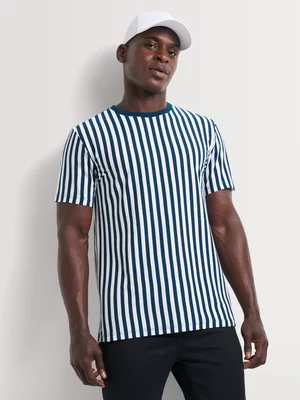 Markham Men's Vertical Stripe White/Teal T-Shirt
