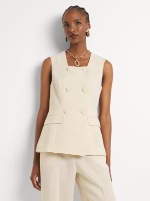 Luella Shimmer Linen-blend Sleeveless Blazer