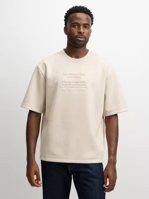 Exact Men's Natural Embossed Slogan T-Shirt