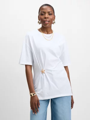 Exact Women's White Draped T-Shirt