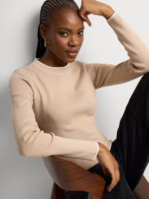 Tipped Fitted Crew Neck Long Sleeve Jersey