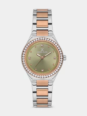 Daniel Klein Rose Plated Warm Grey Dial Two-Tone Bracelet Watch 