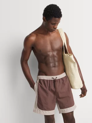 Markham 2 Tone Piped Colourblock Brown Swimshort
