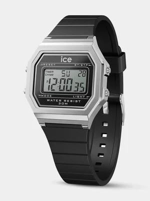 Ice Digit Retro Black Silver Silicone Watch