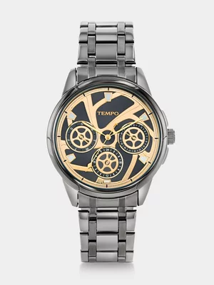 Tempo Gunmetal Plated Champagne Wheel Dial Bracelet Watch 