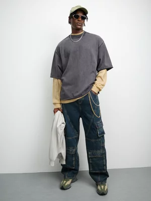 Redbat Men's Textured Oversized Black T-Shirt