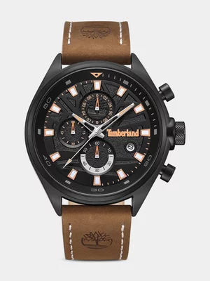 Timberland Cherryfield Black Plated Brown Leather Chronographic Watch 