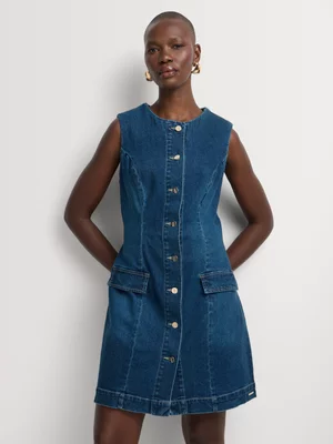 FF Denim Sleeveless Button Through Dress