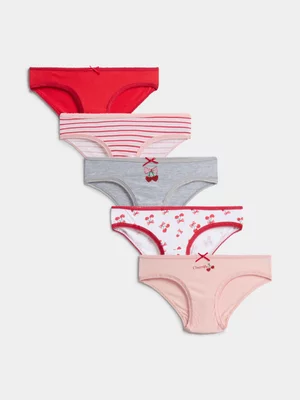 Jet Younger Girls 5 Pack Pink Red Cherry Stripe Bikini