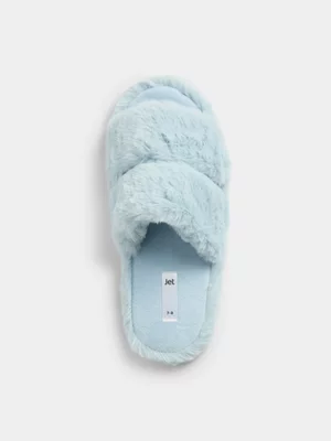 Jet Women’s Light Blue Fur Double Vamp Open Toe Slippers