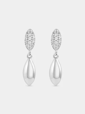 Sterling Silver Cubic Zirconia Pavé Marquise Drop Earrings  