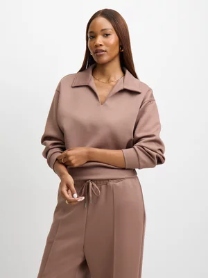 Exact Women's Beige Soft Touch Collar Sweat Top