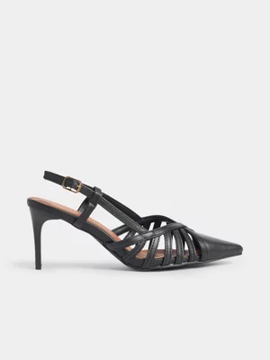 Exact Women's Black Caged Slingback Pointy Heels