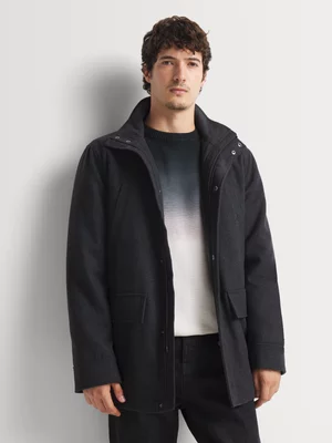 Markham Men's Smart Funnel Neck Crop Charcoal Melton Jacket