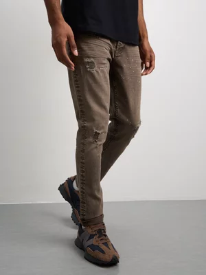 Redbat Men's Splatter Brown Super Skinny Jeans