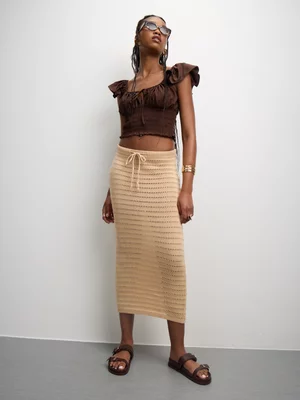 The FIX Women's Natural Crochet Midi Skirt